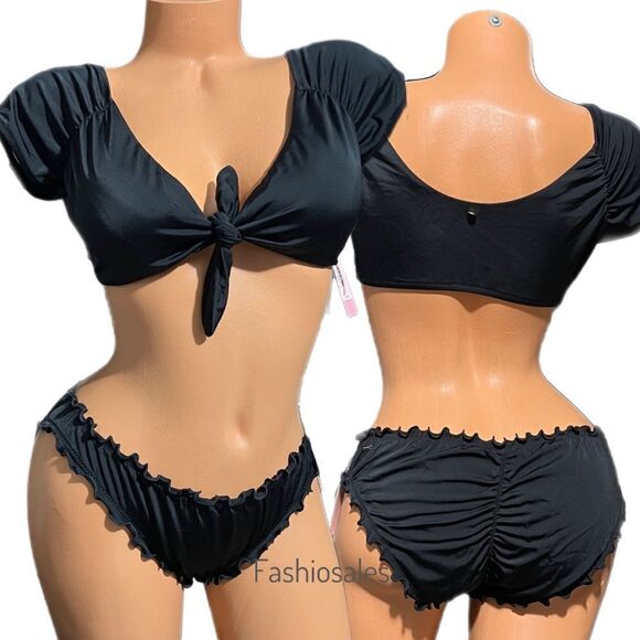Victoria’s Secret Swim Twist off Shoulder Short-sleeve Bikini Top & Bottom Set - Picture 1 of 8